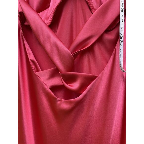 Zum Zum by Niki Livas Dress Sz 5/6 Pink Satin Maxi Strappy Open Back Long Formal - Picture 3 of 5